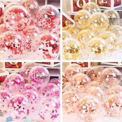 พร้อมส่ง（5ใบ）ลูกโป่งใส confetti 12 นิ้ว มีสีเยอะมากกกกกก (ไม่แถมก้าน,ริบบิ้น)ลูกโป่ง