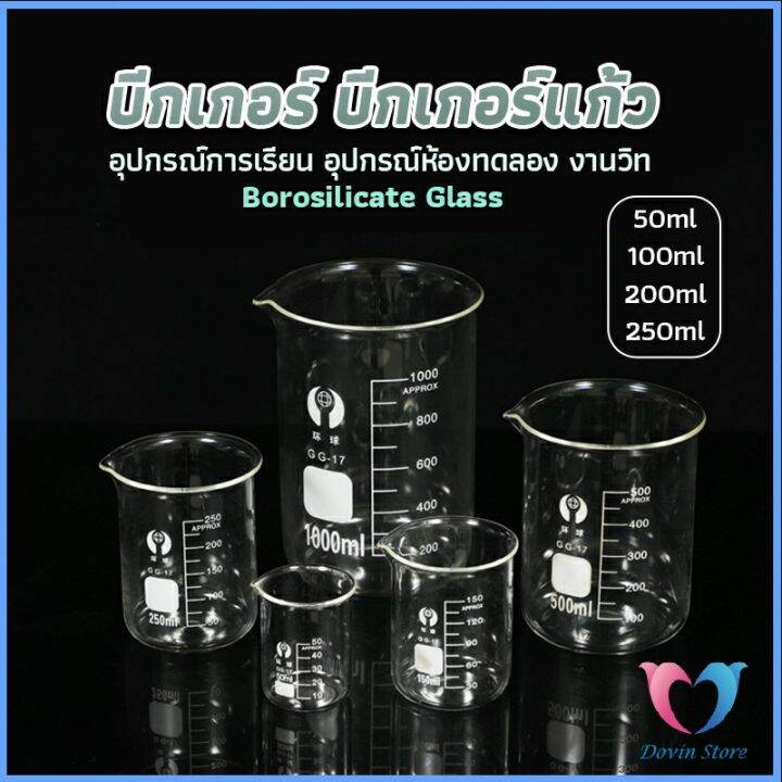 บีกเกอร์-แก้ว-ขนาด-50ml-100ml-200ml-and-250ml-พร้อมส่ง-glass-beaker-dovin-store