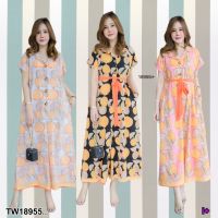 TW18955  Jumpsuit #bigsize จั้มสูทไหล่ล้ำคอปก กระดุมหน้า ..