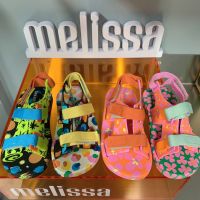 Melissa Colorful Contrast Childrens Sandals Baby Kids Canvas Button Flat Bottom Sandals Boys Girls Roman Beach Shoes Jelly Shoe