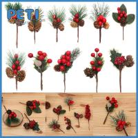 PETIHOME Party Supplies Flower Crafts Gift Wrap Pinecone Red Christmas Berry Holly Branches Pine Cone Home Floral Decor Christmas Ornament Artificial Flowers Xmas tree Decor