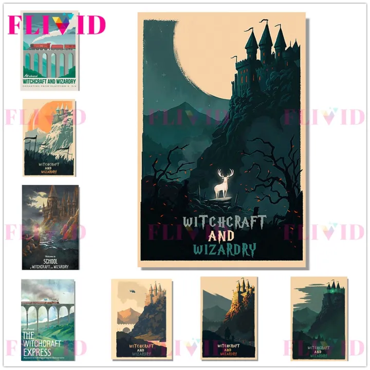 famous-movie-witchcraft-school-cartoon-scenery-nordic-poster-wall-art-canvas-painting-wall-pictures-for-living-room-unframed