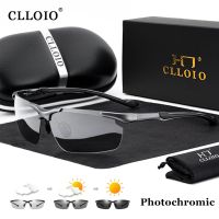 【hot】 CLLOIO Top Aluminum Polarized Photochromic Sunglasses Men Rimless Day Night Driving Glasses Anti-Glare Chameleon Eyewear