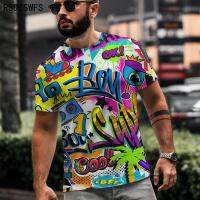 New Summer Fashion Top Graffiti letters cartoon geometric mens 3D T-shirt Street Painting Men round neck tshirt tops