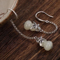 Vintage Wind Gourd Ear Ornaments s925 Sterling Silver Earrings Natural Hotan Womens Long Style Large Temperament National Style Fashion 0HIG