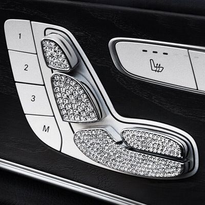 ตกแต่งสวิตช์ควบคุมเบาะคริสตัลส่องแสงเป็นประกายวิบวับสีเงินปรับได้ฝาครอบช่องแอร์สำหรับ Mercedes Benz C E GLC W205 W213 X205 2015 +