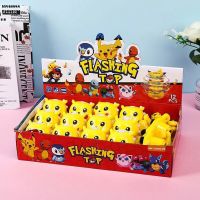 New 12Pcs/Box Pokemon Anime Kawaii Pikachu Led Spinning Top Flashing Light Music Launcher Glow At Night Rotating Kid Gift Toys