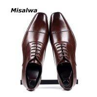 Misalwa Cap-toe Classic Men Dress Shoes Wing-tip Derby PU Leather Big Size 38-46 3.5CM Heel Elegant Suit Business Formal Oxfords