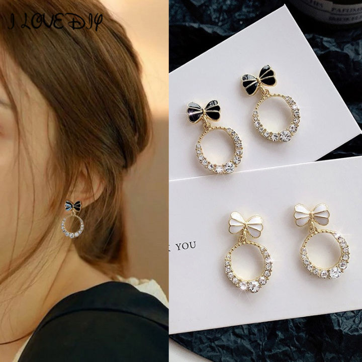 ilovediy-anting-berlian-imitasi-แบบห่วงผูกโบว์แฟชั่นสำหรับผู้หญิงหญิงสาวของขวัญเครื่องประดับห่วงแฟชั่นต่างหูอินเทรนด์สุดหรู