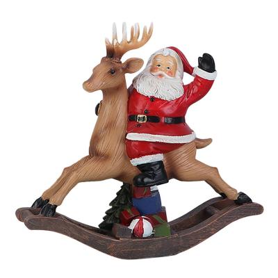 Resin Santa Claus Statue Cute Christmas Decor Ornament Santa On Reindeer Figurine Indoor For Christmas Holiday Handicraft Scu