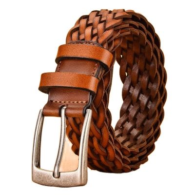 2023 Men Full Grain Genuine Leather Belt With Knitting Design Woven Genuine Leather Belts