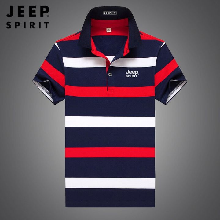 jeep-spirit-ฤดูร้อนใหม่-stripe-top-ผู้ชายแฟชั่นผิว-breathable-เสื้อโปโลแขนสั้นเยาวชนตัดสามมิติ-casual-เสื้อยืด
