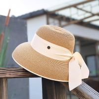 【CW】 2023 hood Hepburn big brim straw hat female summer sunscreen basin French beach holiday sunshade