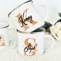 hotx【DT】 Personalized Mugs Floral Initial Name Cup Custom Juice Mug Bride Bridesmaid Day Birthday Gifts for