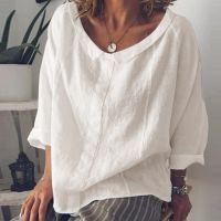 blouses women new style 2023 blouses women semi formal Cotton Linen Blouse Women Spring Summer 2023 New Tees Long Sleeve O Neck Solid Color Shirts Ladies Vintage Casual Tops Pullover