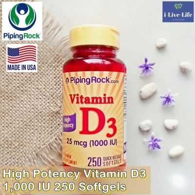 วิตามินดี 3 High Potency Vitamin D3 1,000 IU 250 Softgels - PipingRock D-3 Piping Rock