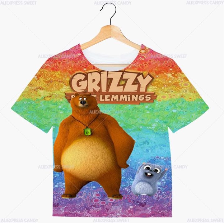 summer-kids-tops-cartoon-t-shirt-for-child-camisetas-boys-girls-sunlight-grizzly-bear-animal-tshirt-lemmings-t-shirt-clothing
