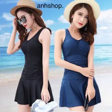 Đồ bơi liền tay dài váy sọc trắng + quần đùi - ELEGANT SWIMDRESS | Dứa  Bikini & Sportwear