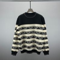 23 Autumn/Winter New Striped Jacquard Knitwear Cotton Round Neck Pullover with Bottom Long Sleeve Sweater for Men