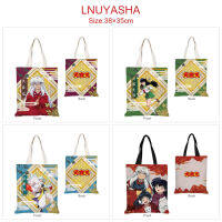 Inuyasha กระเป๋าโท้ทสำหรับเด็กผู้หญิง,กระเป๋าช้อปปิ้งลายการ์ตูนการ์ตูนผ้าใบแบบพกพากระเป๋านักเรียนกระเป๋าเก็บของ0000