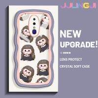 Jjlingji เคสสำหรับ OPPO F11 F11 Pro A9 A9X ตลกแฟชั่นเด็กผู้หญิงดีไซน์ใหม่สีครีมขอบคลื่นปลอกเคสมือถือกันกระแทกแบบใสนิ่มโปร่งใสลายกล้องถ่ายรูปเรียบง่ายปลอกป้องกันอ่อนโยน