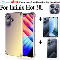 BLKNAIM4-IN-1เคสสำหรับ Infinix Hot 30i เคสโทรศัพท์ + ฟิล์มป้องกันกระจกนิรภัยใสแบบเต็มหน้าจอ + ฟิล์มด้านหลังคาร์บอนไฟเบอร์ + ฟิล์มกล้องความรู้สึกฟิล์มเลนส์เคสโทรศัพท์กันตก