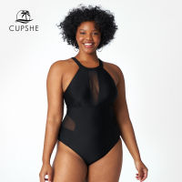 CUPSHE Plus Size Black Mesh High Neck One Piece Swimsuit For Women Large Size 4XL Monokini Bathing Suits 2021 New Beach Swimwear