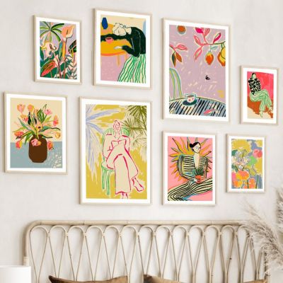 Vintage Abstract Line Woman Flower Modern Wall Art ภาพวาดผ้าใบ-Nordic โปสเตอร์และพิมพ์ภาพผนังสำหรับตกแต่งห้องนั่งเล่น-Retro และ Chic Theme