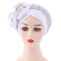 ดอกไม้ประกายเพชร Bonnets สำหรับผู้หญิงแล้วทำอัตโนมัติ Gele ฮิญาบ Aso Oke Headtie ผ้าพันคอ Headwraps ผ้าโพกหัวหมวกสำหรับแอฟริกัน