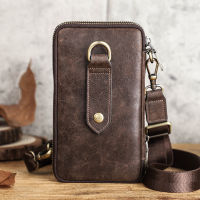 CONTACTS Men S Crossbody Bag กระเป๋าสะพายหนังแท้กระเป๋าสะพาย Messenger ขนาดเล็กเอวแพ็คมัลติฟังก์ชั่กระเป๋าสตางค์ยาวสำหรับผู้ชาย HOT