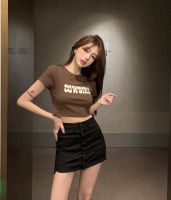 American Retro Hot Girl เสื้อยืดแขนสั้นหญิง ฤดูร้อน Slim สูงเอวสะดือสั้น Ins