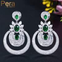 Pera Bold Shiny Green Emerald Cubic Zirconia Large Drop Long Bridal Wedding Dangle Earrings for Bride Party Jewerly E557