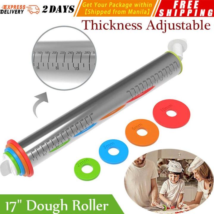 Adjustable Rolling Pin - Stainless Steel Dough Roller with Removable Rings Adjust Thickness
