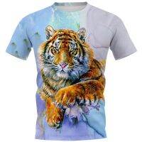 2023 In stock  Short-sleeved T-shirt 3D Tiger Series Pattern Loose Casual Short-sleeved Round Neck T-shirt Korean Version Top，Contact the seller to personalize the name and logo