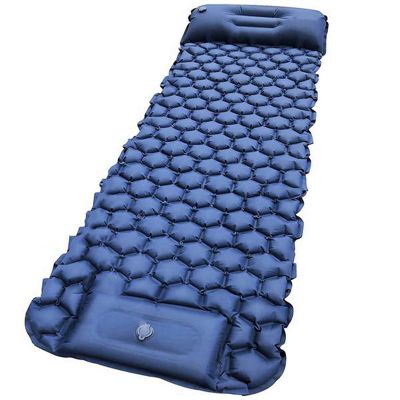 1 Set Camping Inflatable Mattress with Pillow Foot Press Lightweight Air Mattress Tent Sleeping Pad for Backpack Blue