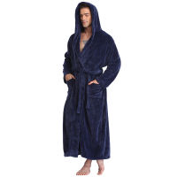 Witbuy Men Lacing Kimono Bathrobe Winter Solid Long Robe With Pockets Thick Warm Hooded Sleepwear Nightgown Male Loose Homewear