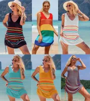 --D0512 The new 2023 in Europe and the knitting stripe bikini beach blouse sexy backless vacation is prevented bask in unlined upper garment smock