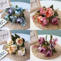【CC】 1 bundle Silk bouquet home decoration accessories wedding scrapbook fake plants diy pompons artificial roses flowers