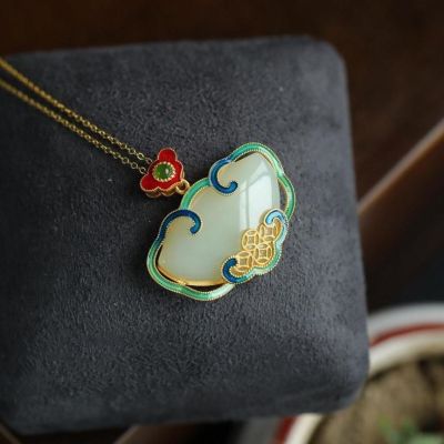 Hetian Jade Ruyi Pendant Womens Jade Necklace Womens Sterling Silver Vintage Necklace Female Ethnic Chinese Style Jewelry to