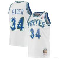 เสื้อกีฬาบาสเก็ตบอล HQ1 NBA Isaiah Rider Minnesota Timberwolves สไตล์เรโทร พลัสไซซ์ สําหรับผู้ชาย และผู้หญิง QH1