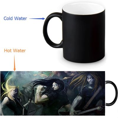 【High-end cups】 Custom 12 OZ Magic Mugs Dethklok Coffee Tea Milk MugHeat Sensitive Color Changing Black To White Ceramic Mug