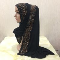 【CW】 H099 jersey muslim long scarf with rhinestones headscarf islamic hijab shawl arabic rectangular headwrap headwear