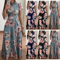 WISH 2022 spring and summer new European style womens clothing flower print short-sleeved swing dress womens clothing ❤