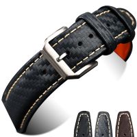 Suitable For Handmade Genuine Leather Strap Carbon Fiber Pattern Iwc Mark 18 17 Pilot Black Brown 20 21 22MM