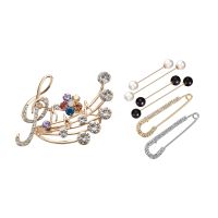 Music Brooch Elegant Style with Rhinestones Treble Clef Pin Brooches with 6 Pieces Sweater Shawl Clips Set