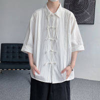 Mens Cotton Linen Summer Shirt Chinese Wind Tang Short-sleeved Tops Hanfu Casual Loose Taiji Suit Kung Fu New Shirt T-shirt