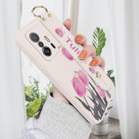 เคสโทรศัพท์ Xiaomi MI 11T /Mi 11T Pro,เคส Xiomi11t ลายดอกไม้ทิวลิปขอบสี่เหลี่ยมเคสซิลิโคนเหลวคลุมทั้งหมดเคสป้องกันทนแรงกระแทกกล้อง