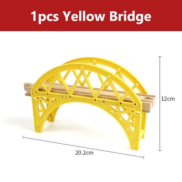 ของเล่นทางรถไฟแข่งรถรางรถไฟทำจากไม้อุปกรณ์รางสะพานทุกชนิดเหมาะสำหรับเด็กของเล่นรางไม้บิโร