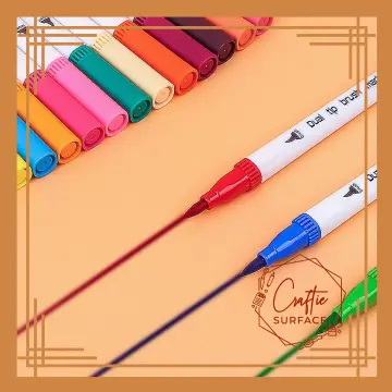 120pcs Mixed Color Dual Tip Brush Marker Pen, Brush Tip And Fineliner Marker  For School, Drawing, Coloring, Journaling