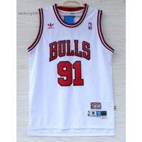 เสื้อคุณภาพสูง new NBA men’s Chicago Bulls 91 Dennis Rodman Vintage embroidery basketball jerseys jersey white